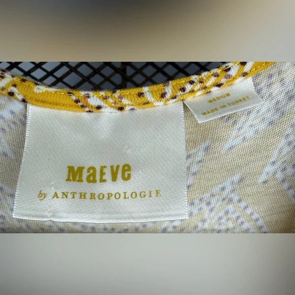 Anthropologie Maeve Fete Yellow Midi Dress Size M V-Neck Handkerchief Hem - Picture 7 of 8